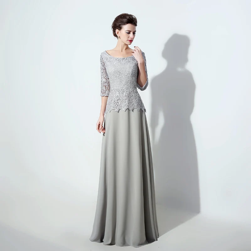 A Line совок шеи длиной до пола шифоновые вечерние платья с кружевом Мать невесты платья| |