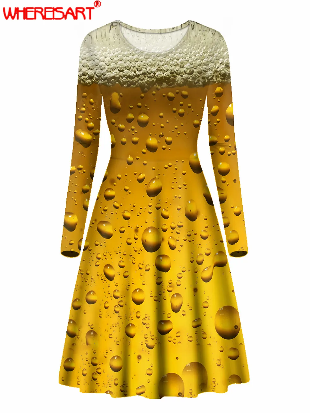 WHEREISART пива на 3D печатных размера плюс с длинным рукавом платье элегантное в стиле