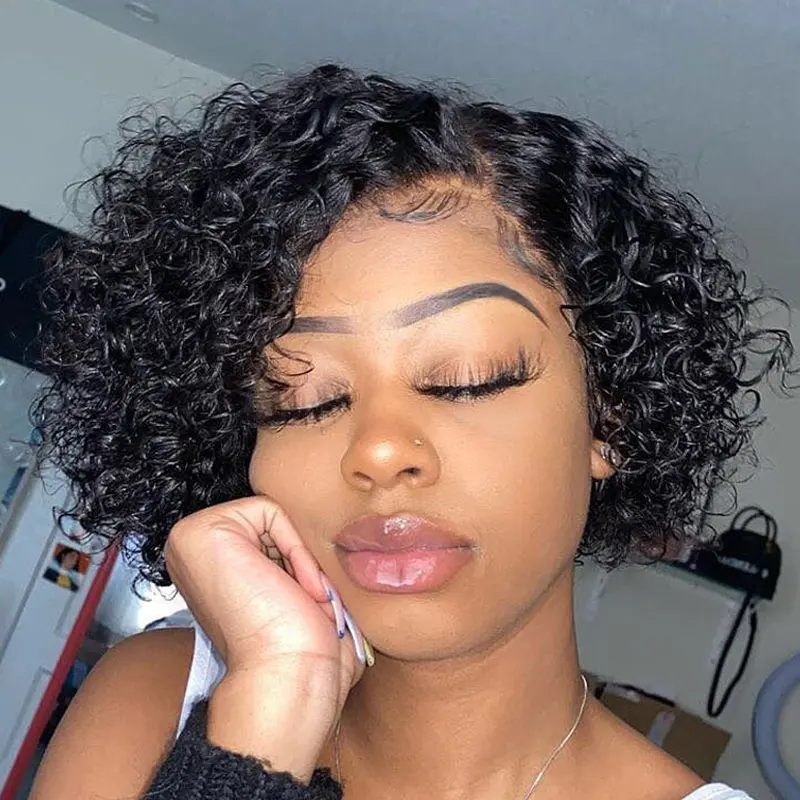 Парик с коротким затуплением и вырезом Фея 250% парик Бобом 13X6 вьющиеся парики из