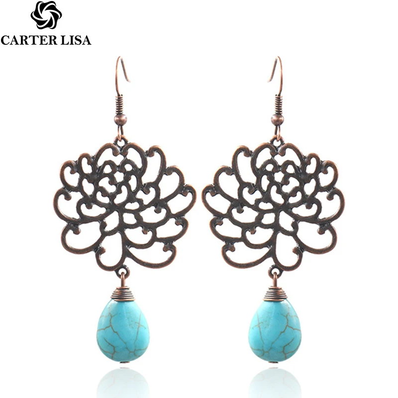 Женские серьги в этническом стиле CARTER LISA капли из красной меди с полыми цветами и