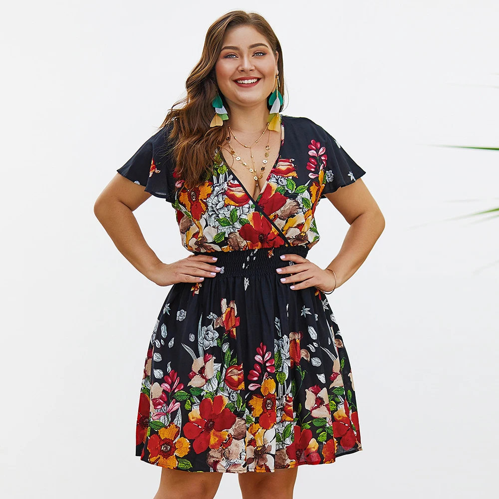 Женское платье миди с рукавом бабочкой большие размеры|Женские платья| |