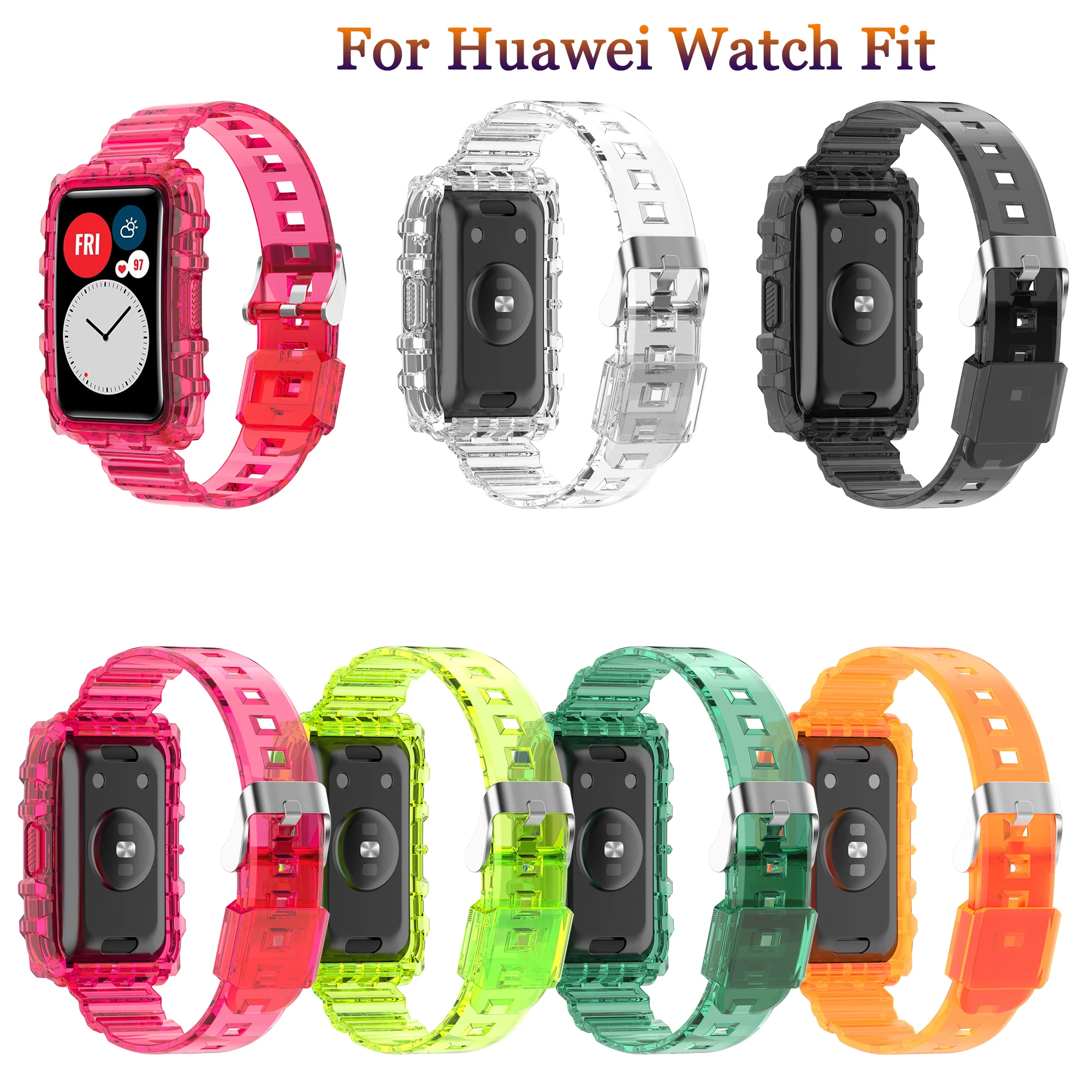 

Sport Transparent Strap For Huawei Watch Fit Crystal Clear Replacement Band With Rugged Bumper Case Watch Fit Accessories Correa