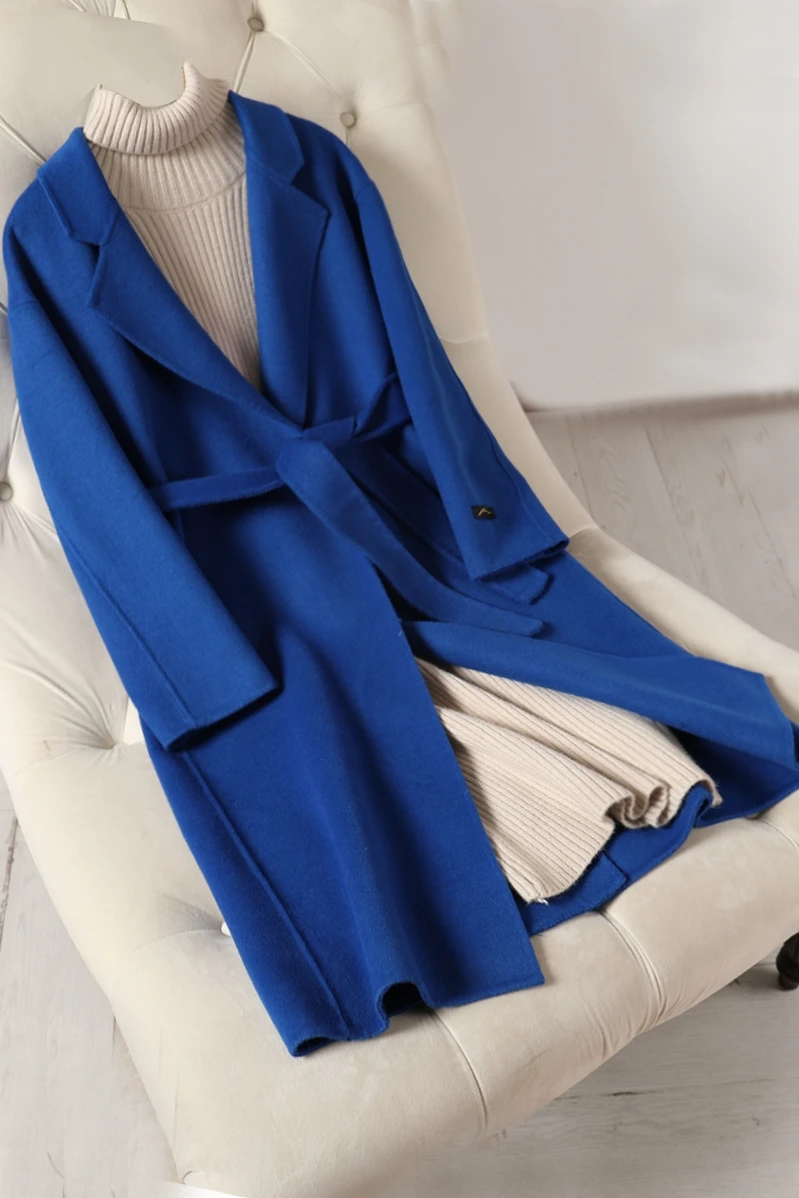 

2019 Double-sided Cashmere Overcoat Female Long Style Skinny Korean 100% Wool Fabric Overcoat Solid Belt Korean Fashion Belt