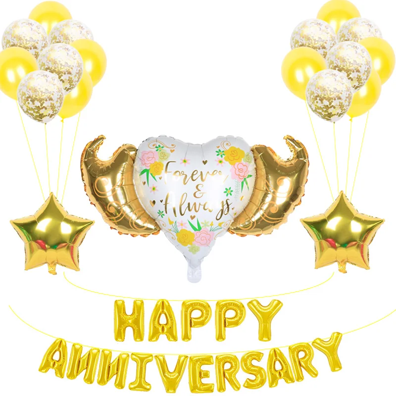 

Воздушный шар из фольги «Счастливая годовщина», 1 комплект, украшения для свадьбы, помолвки, вечерние «вечная и всегда любовь», баллон гелия,...