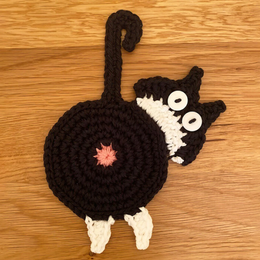 

New Cat Shape Anti Slip Cup Pads Coasters Insulated Round knitted Cup Mats Japan Style Creative Home Office Decor Art Craft Gift