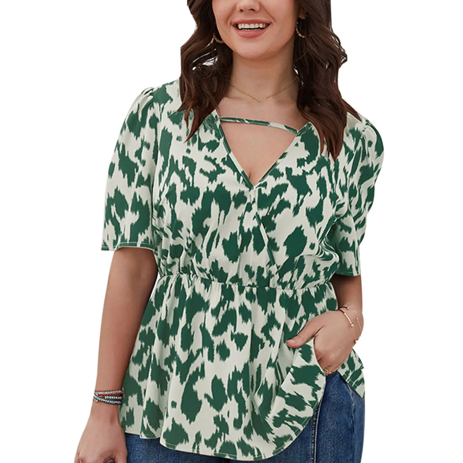 

Sexy Pluse Size Chiffon Shirt Women Summer Loose V Neck Blouses Short Sleeve Tops