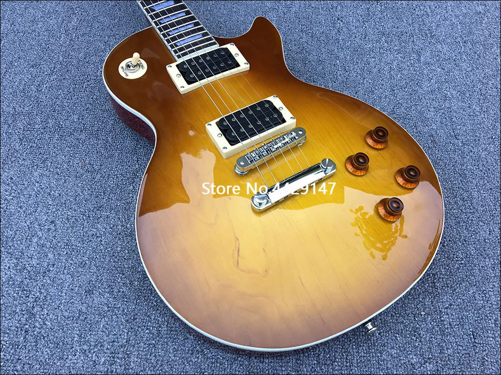 

2020 Высокое качество электрогитара, Sunset Burst яркие краски, серебристой фурнитурой клен шляпу электрогитара, Бесплатная доставка!