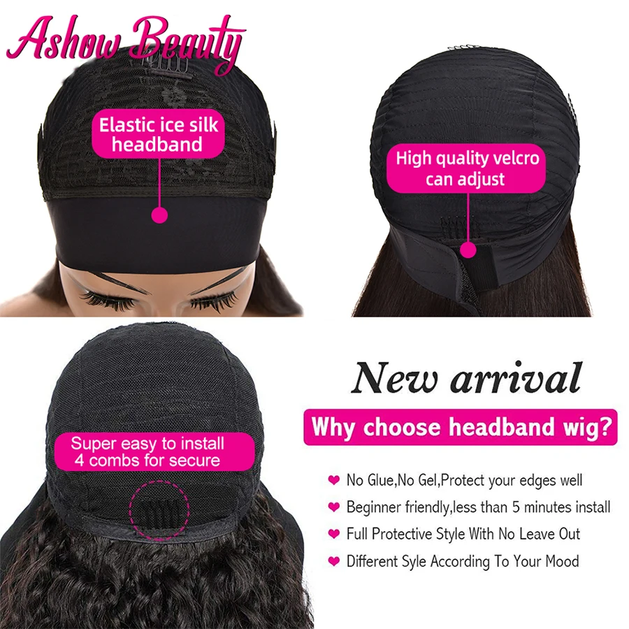 

Kinky Curly 3/4 Half Wig Human Hair Headband Wigs for Black Women Malaysian Headband Wig Human Hair Natural Color