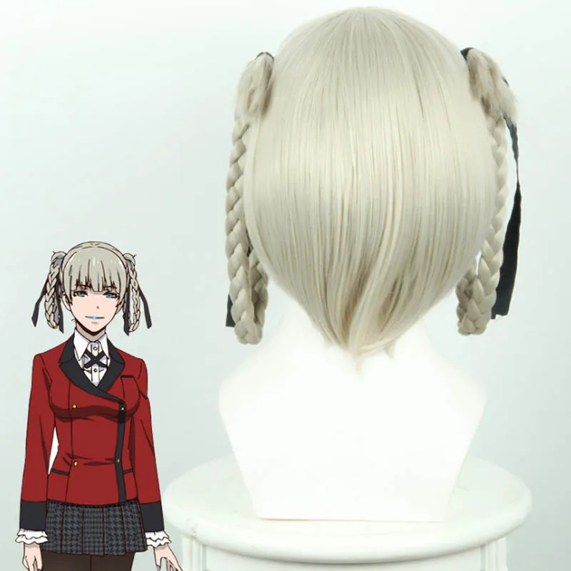 Японские Аниме Kakegurui кирари Momobami 35 см короткие парики серые косы стиль Клип на