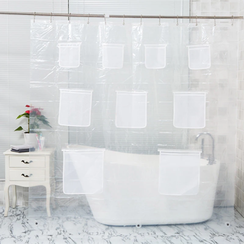 100% Eva прозрачная занавеска для душа водонепроницаемая ванной комнаты карманы