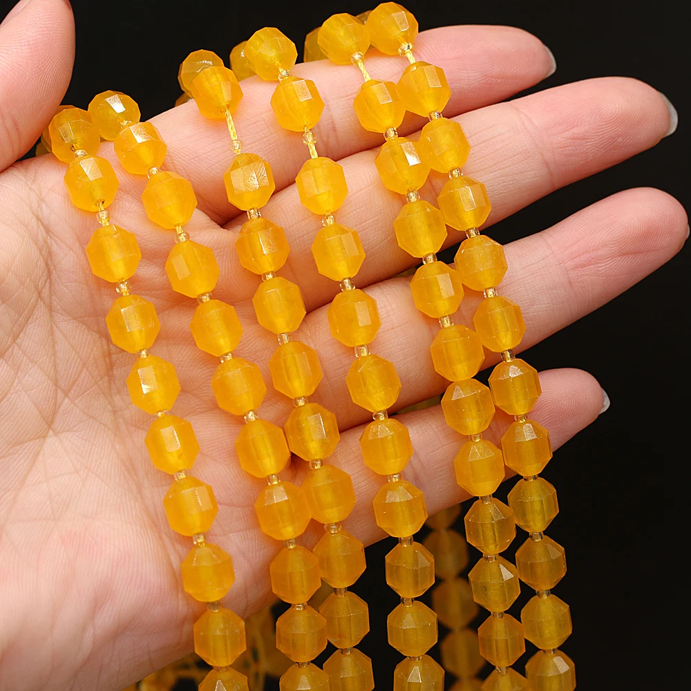 

Natural Stone Gemstone Faceted Beaded Yellow Chalcedony Handmade Crafts DIY Making Necklace Bracelet Anklet Accessories Bead 8mm