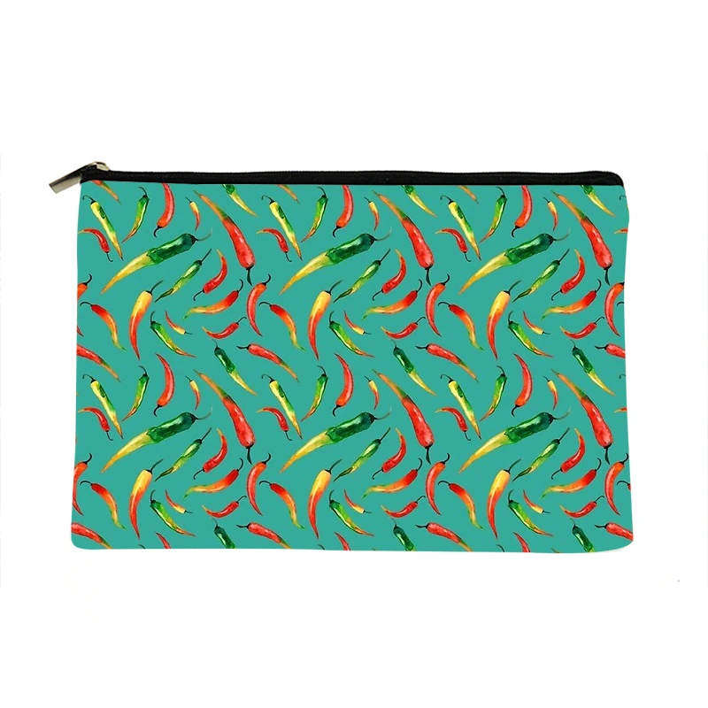 

Women red Chilli green Printed Make up bag Fashion Women Cosmetics Organizer Bag for Travel Colorful Storage Bag for Lady Bag