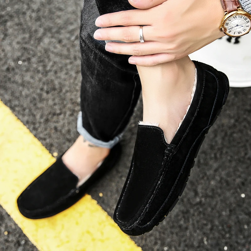 CIMIM Brand Business Casual Men Driving Shoes Fashion Flat Genuine Leather Office Luxury Winter Fur Loafers | Обувь