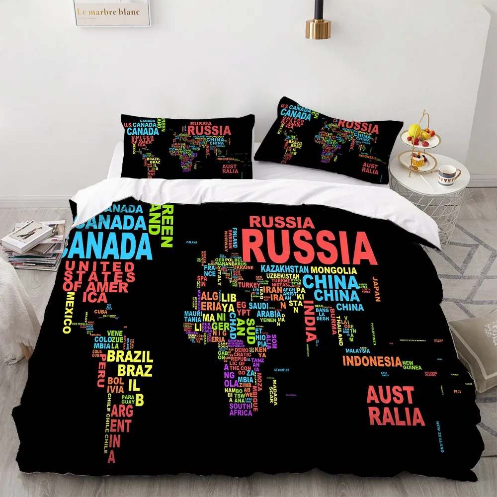 Комплект постельного белья из 2/3 предметов с картой мира мультяшный домашний