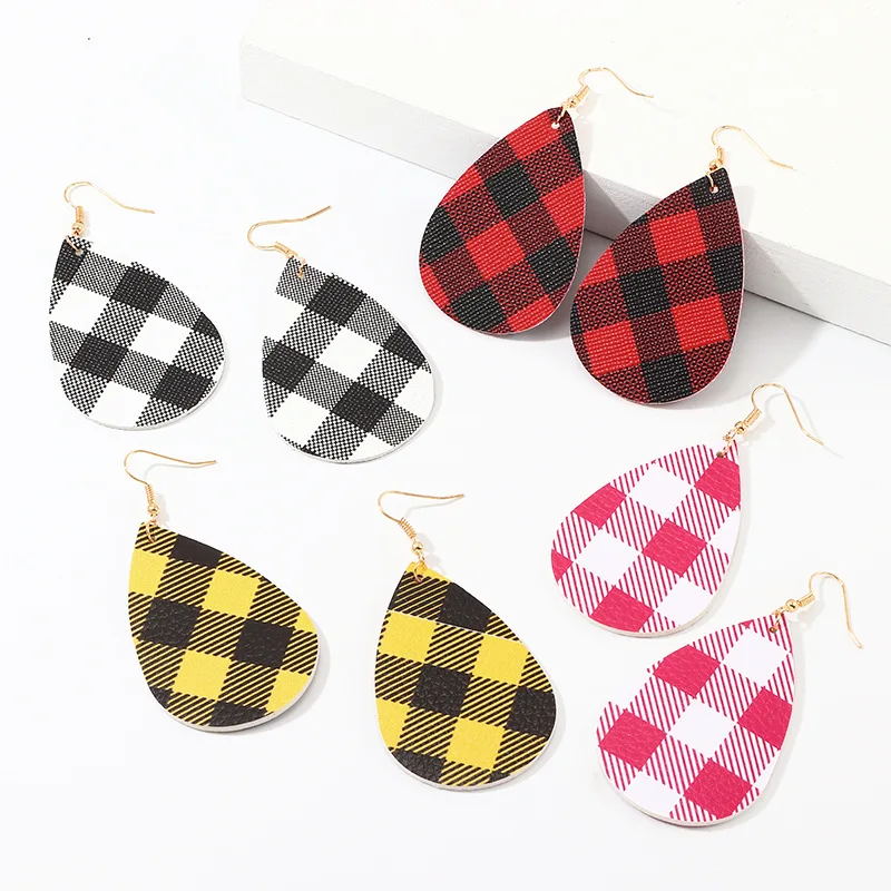 2020 новые серьги из искусственной кожи в клетку для женщин модные массивные виде