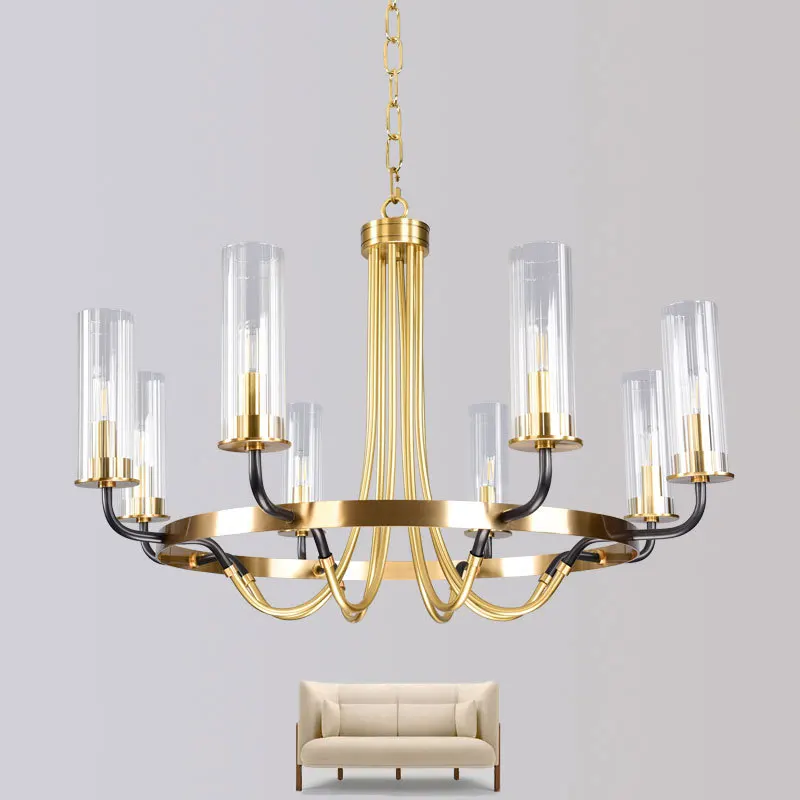 Постмодернизированная золотистая/черная светодиодная люстра скандинавский