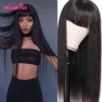 wonderful straight human hair wigs with bangs machine made wigs colored natural blonde burg brazilian remy hair wig for women