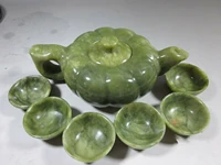 Chinese Green Jade Hand Carved Statue Teapot Cups Amp Pumpkin One Set