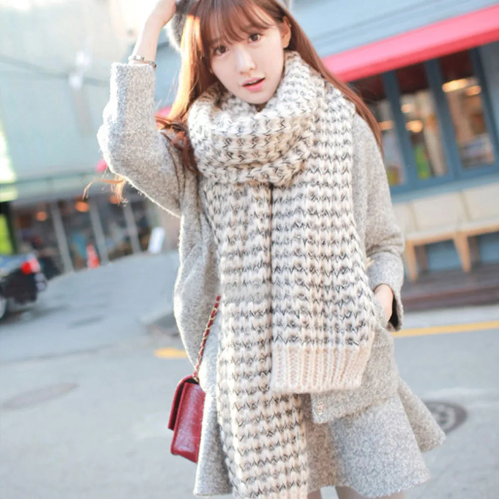

Wool Lady Scarf Winter Student Long Thick Men Scarves Warm Stripe Shawl Soft Elegant Fashion Style Unisex Bufandas 200*40 cm