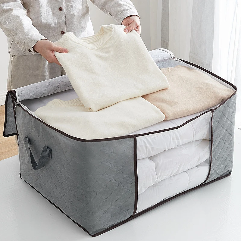 

Foldable Clothes Quilt Storage Bag Non-woven Closet Quilt Blanket Storage Box Travel Cabinet Dustproof Pillow Blanket Organizer