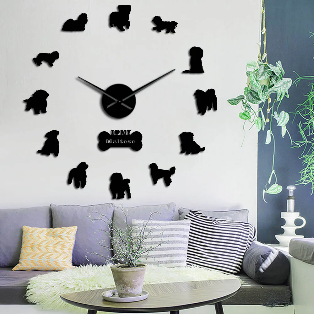 

Maltese Dog Frameless 3D DIY Wall Clock Home Decor Kid Room Mute Wall Watch Mirror Sticker Clock