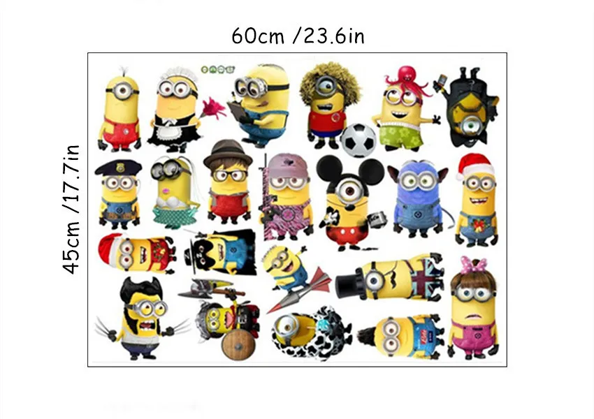 D103M Minions Динозавр настенные художественные наклейки животное Юрского периода мир мультфильм 3d Виниловые наклейки детская комната детские украшения diy аниме плакат 60*45 см - Цвет: D103M Minions