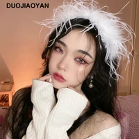 duojiaoyan women feather hair hoop sexy dance party plush hairband fairy cosplay hairy headband for nightclub