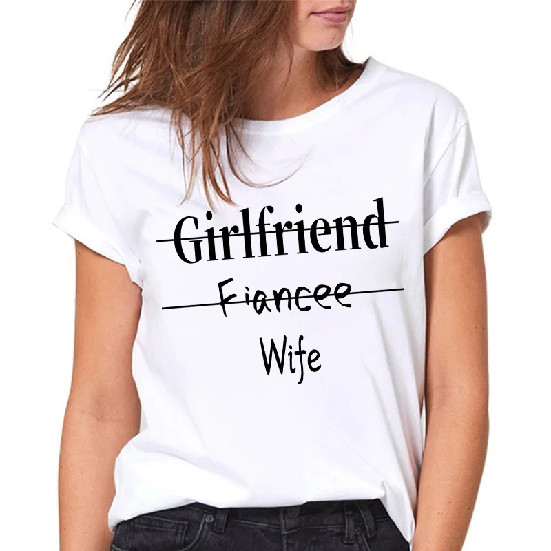 

Female T-shirt 2022 Letters Girlfriend Fincee Wife Print Tshirt Harajuku T-shirts Summer Short Sleeve Femme Fashion Top Female