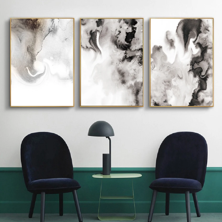 

Nordic Minimalist Abstract Smoke Wall Art Prints Black and White Ink Canvas Paintings Wall Art Prints for Living Room Home Decor