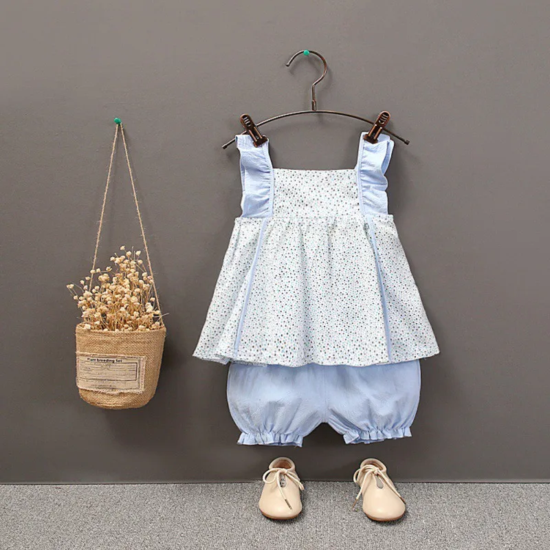 2 шт./компл. летнее платье для маленьких девочек без рукавов в горошек с принтом на