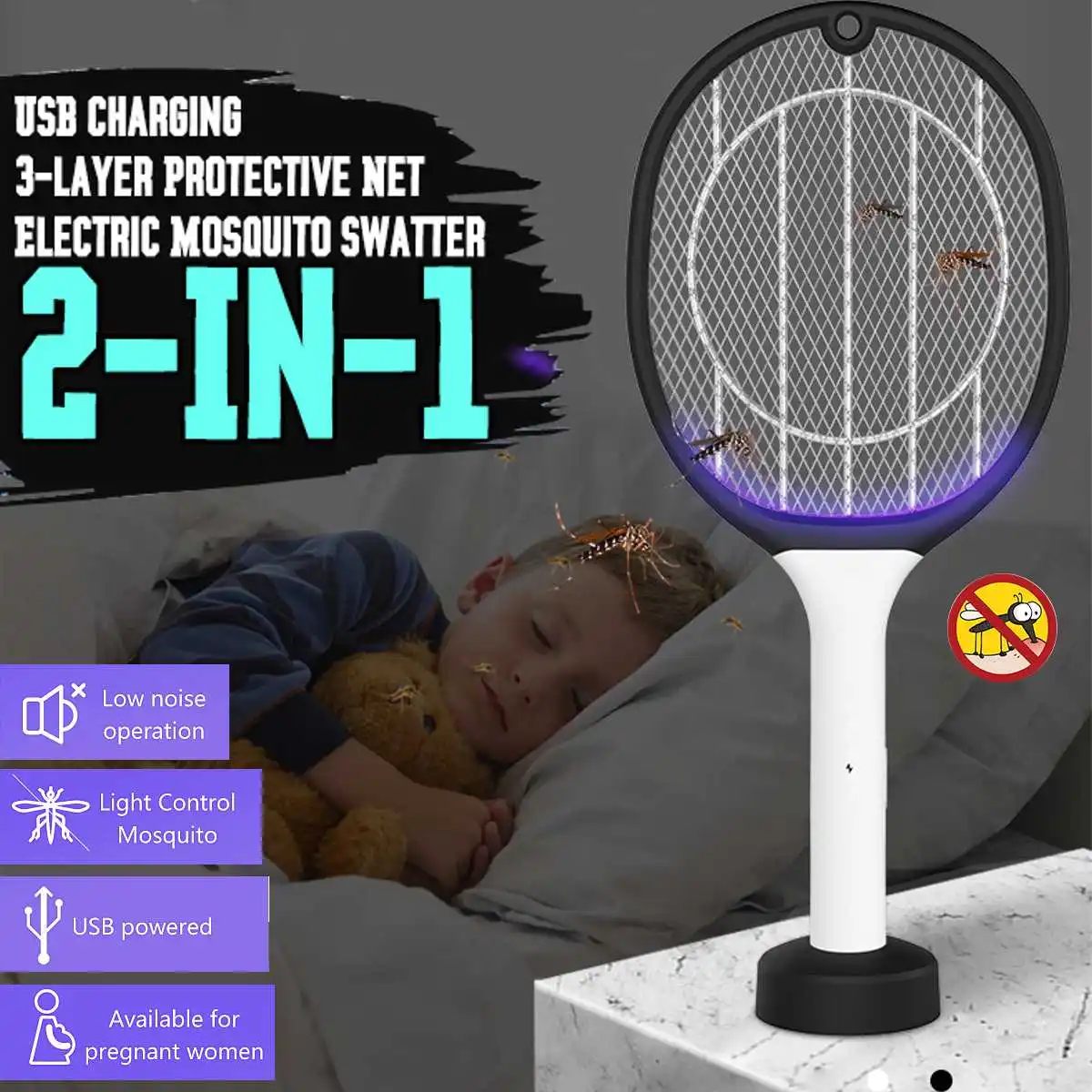 

Electric Mosquito swatter 1200mAh 3000V Bug Zappers Electric Fly Swatter Racket Insects Killer USB Charging Home Bug Zappers