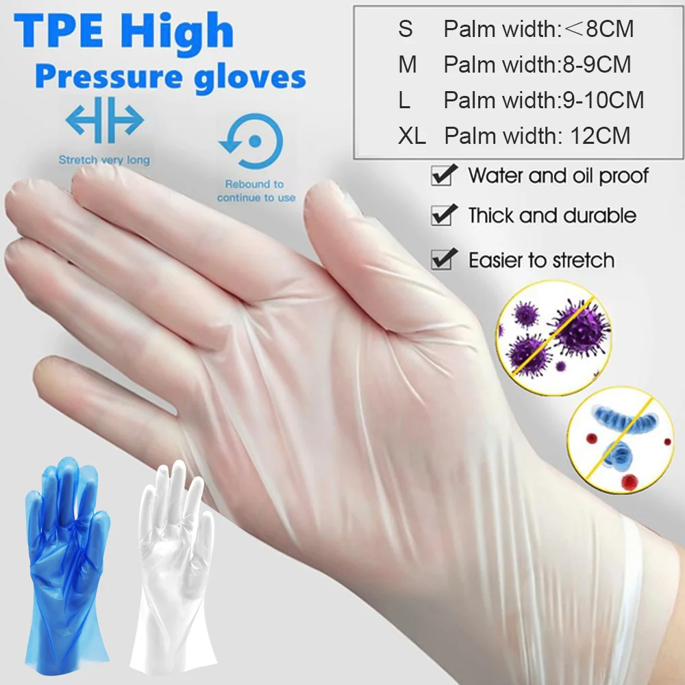 Одноразовые перчатки из ТПЭ прозрачные/Синие Нескользящие безопасные пищевые