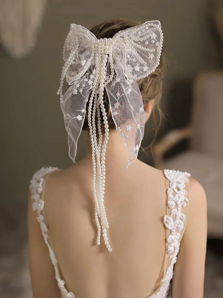 

Изысканные кружева лук свадебные украшения из бисера Свадебный головной убор супер фея элегантная шпилька для волос для ободок для вечерин...