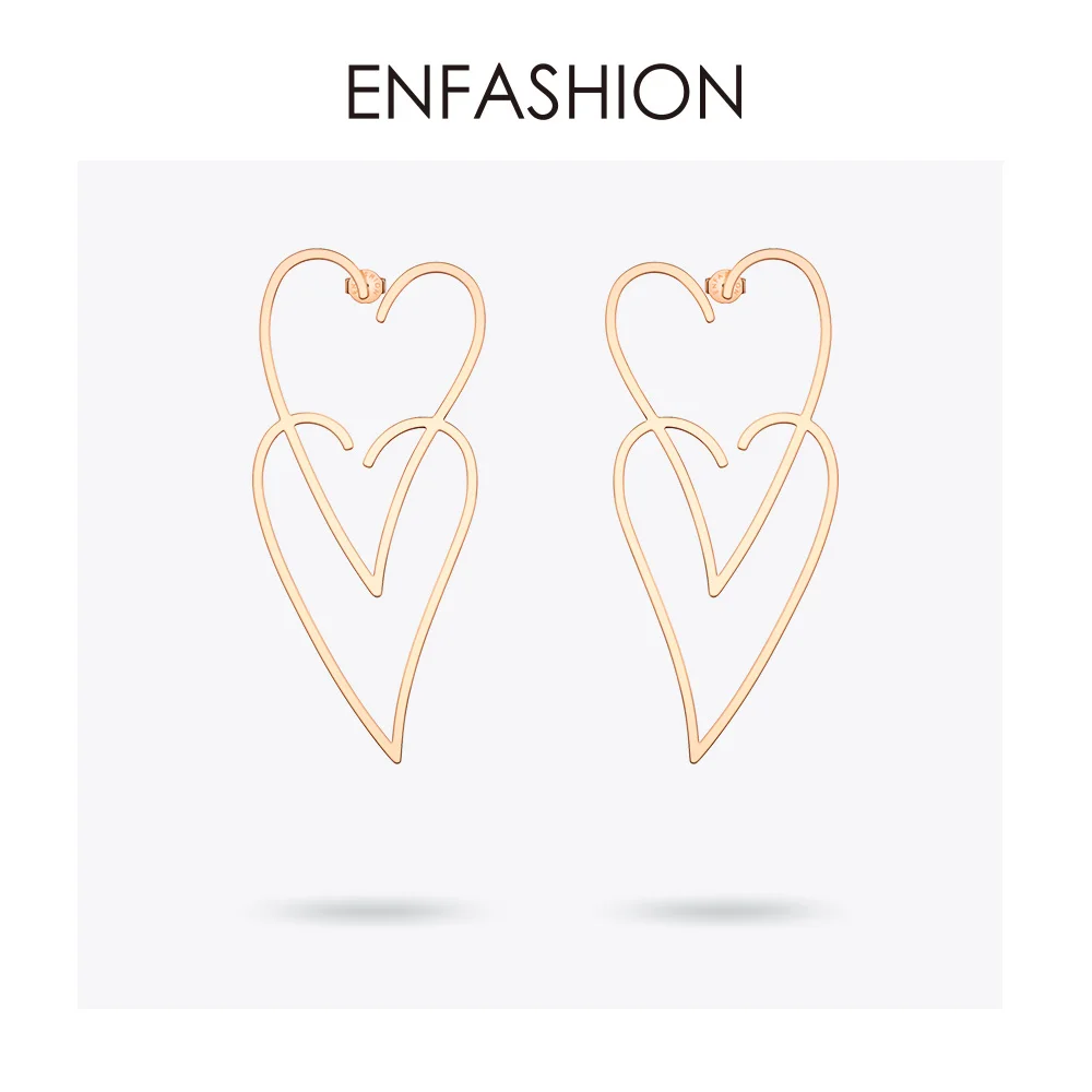 ENFASHION геометрические висячие серьги с большим сердцем для женщин из нержавеющей стали золотого цвета длинные висячие серьги Модные ювелирные изделия E191107 - Окраска металла: Rose gold color