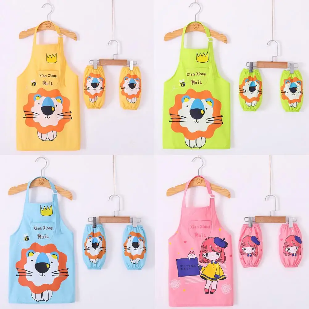 

Children apron painting clothes kindergarten sleeveless painting smock baby meal smock three piece set