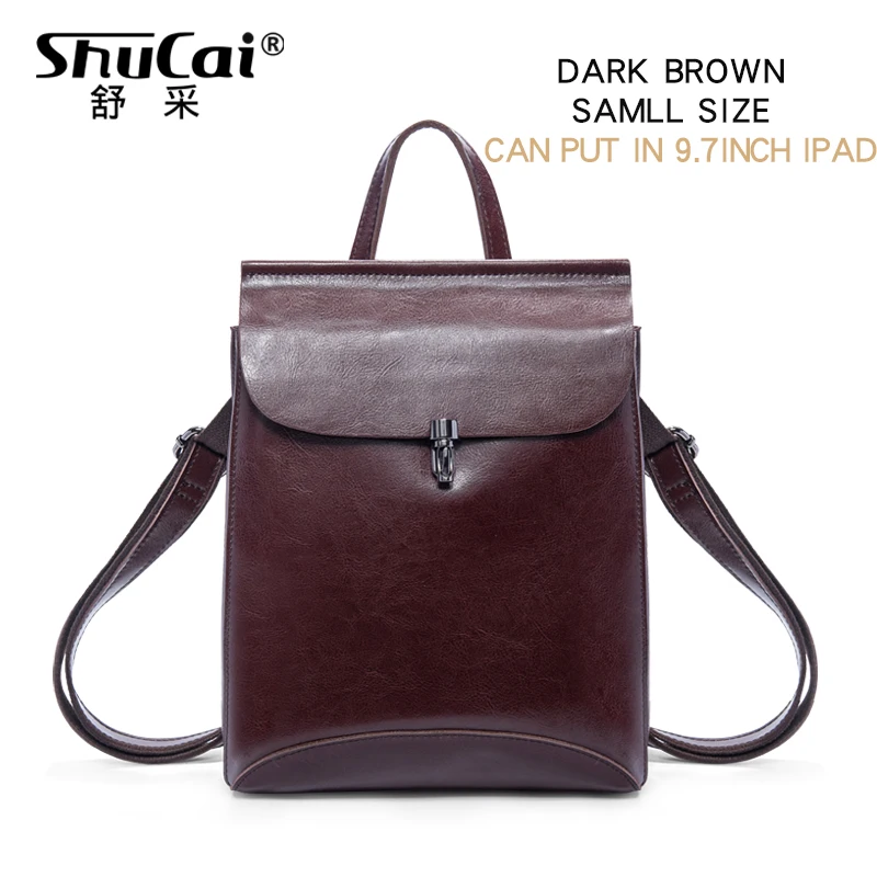 DARK BROWN SMALL Женский кожаный рюкзак с защитой от кражи, женский рюкзак для путешествий, винтажный рюкзак, школьная сумка для девочек-подростков - Цвет: DARK BROWN SMALL