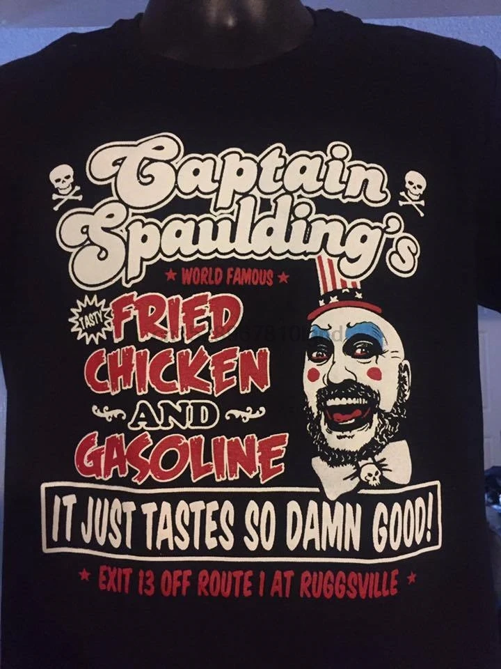 

Captain Spaulding Fried Chicken And Gasoline Tshirt Rob Zombie Harajuku Streetwear Shirt Men Horror