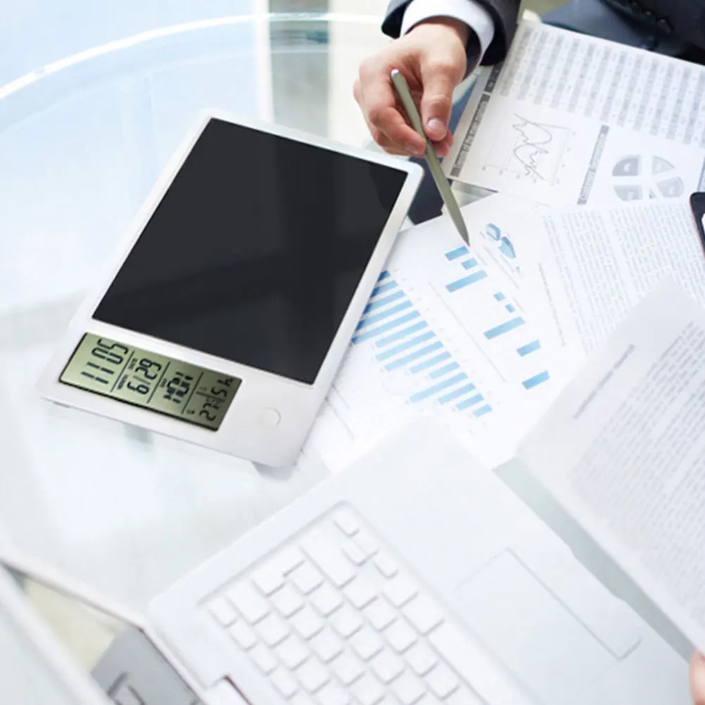 

LCD Writing Tablet with Thermometer Hygrometer Calendar Time Handwriting Erasable Board for Home Office School Children Gifts