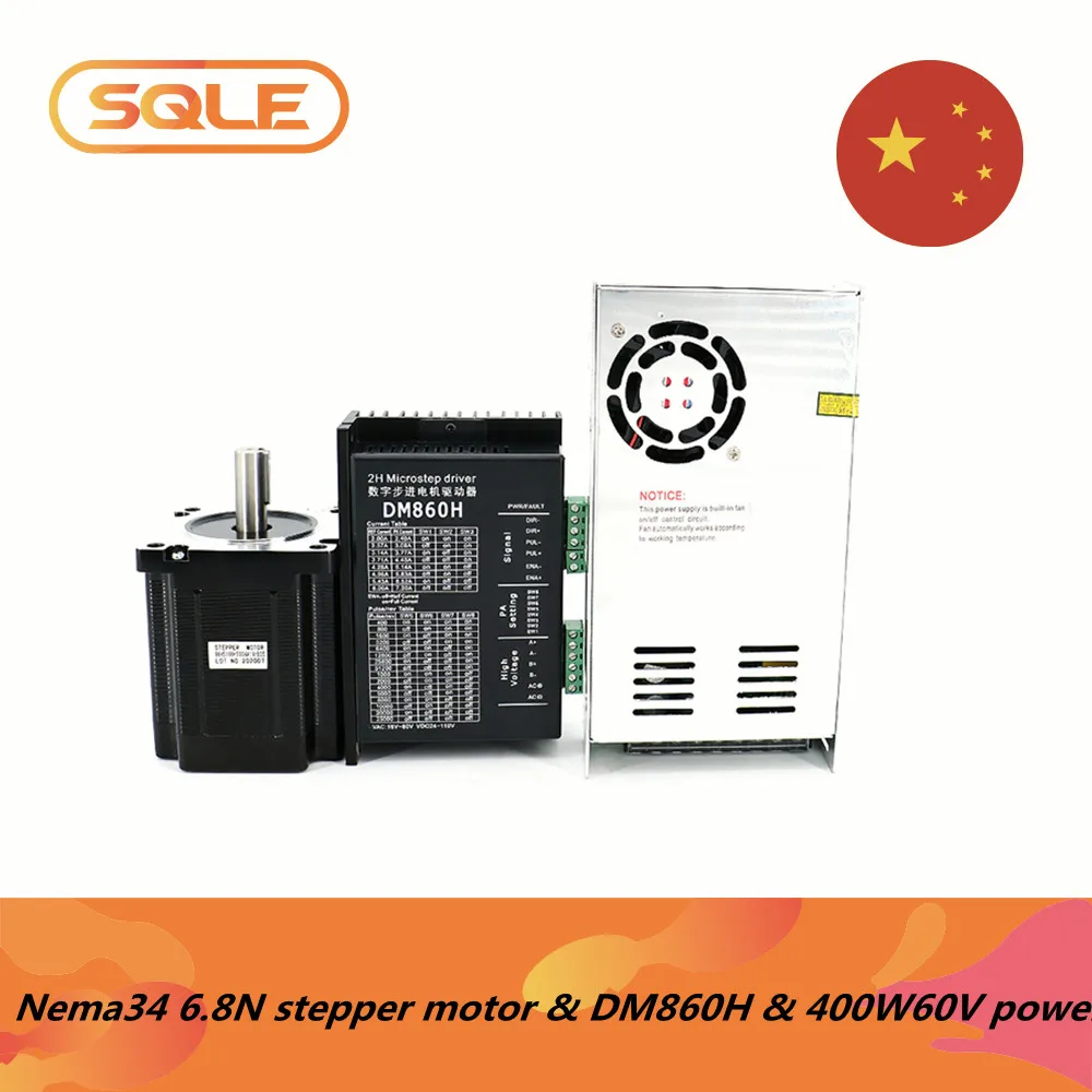 

Шаговый двигатель с открытым контуром Nema34 86HS100-5004A14 6.8Nm 5A с 14 мм валом и микрошаговым драйвером DM860H и 400W60V6.7A