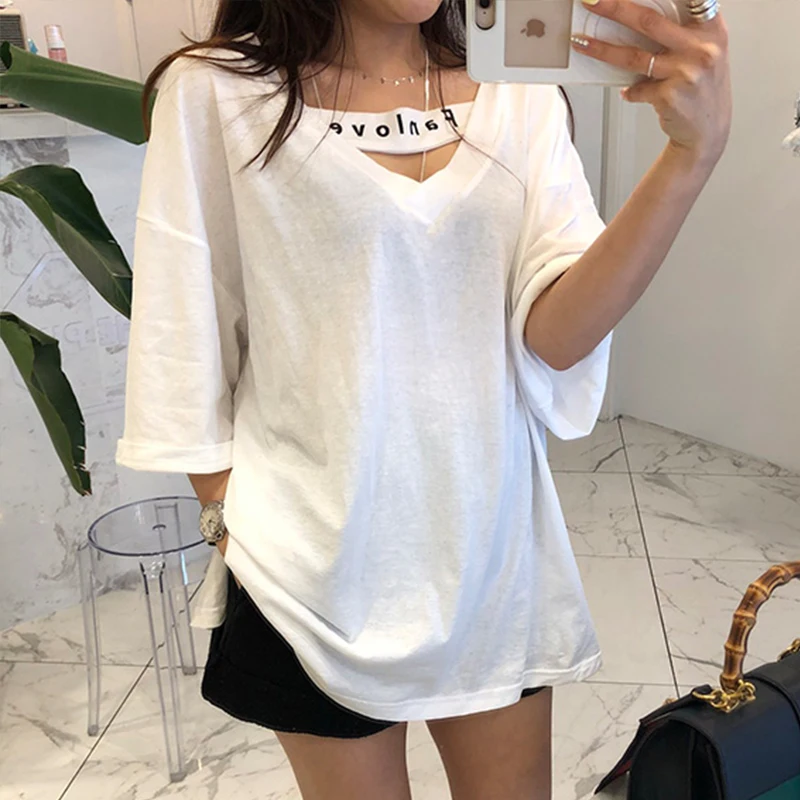 

Genayooa Sexy T Shirt Women Short Sleeve Cotton Harajuku Tshirt Femlae Tee Tops Casual Loose Streetwear T-shirt Top Summer 2020