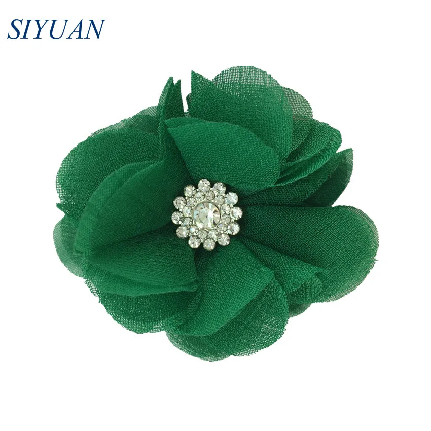 30-green 120 шт./лот,, 6 см, ткань, шифон, цветы, стразы, на пуговицах, для девушек, на каждый день, головные уборы, свадебные аксессуары TH301 - Цвет: 30-green