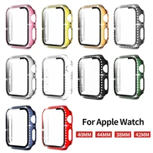 Luxury Diamond PC Case for Apple Watch SE Cover Series 6 5 4 3 Screen Protector Tempered Glass Film 