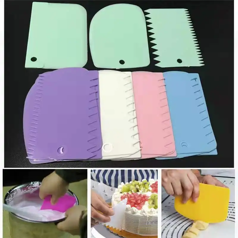 

3Pcs Cream Scraper Suit DIY Kitchen Straight Arc Tooth Shape Cream Bread Cutter Plastic Cake Pasty Scraper Baking Fondant Tools