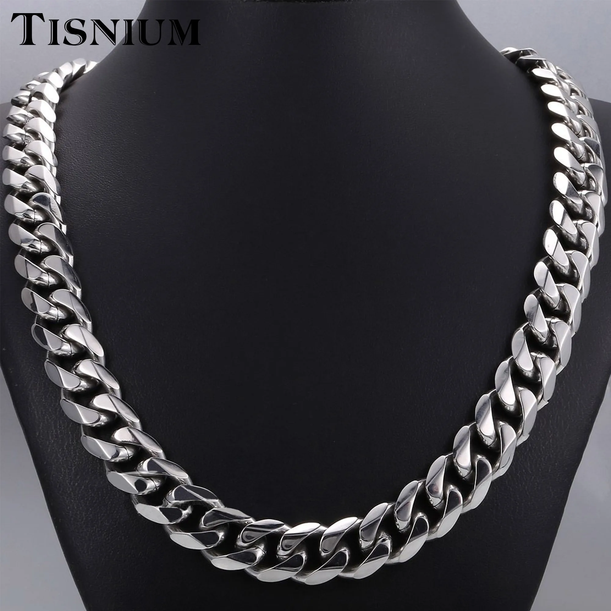 

Curb Cuban Mens Necklace Chain Silver Color Stainless Steel Necklaces for Men Fashion Jewelry Attractive male Gift Hot-sale 15mm