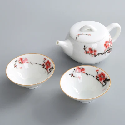 

Керамический чайный набор с ручной росписью для путешествий, портативный черный чай кунг-фу, чайник Da Hong Pao и чашка, чайная посуда, подарки, б...