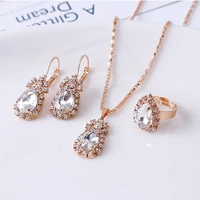 personalized water drop rhinestone necklace earrings and ring set shiny bridal ornament wholesale three piece set jewelry cubana