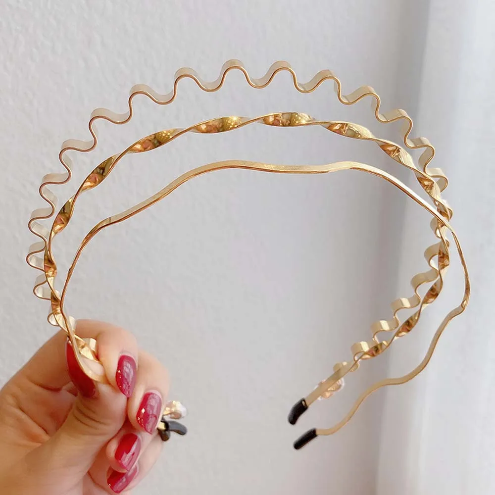 МЕТАЛЛИЧЕСКАЯ ВОЛНА изгиб с головными повязками Новая мода Женская Тонкая