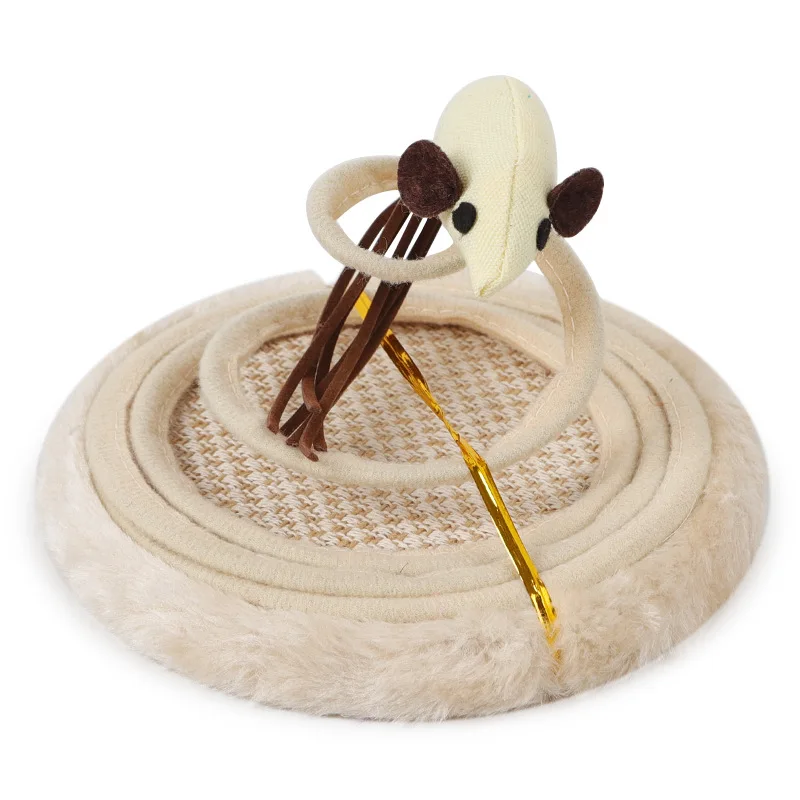 

Factory wholesale plush spring disc teasing cat toy simulation mouse spiral steel wire spring linen disc cat toy