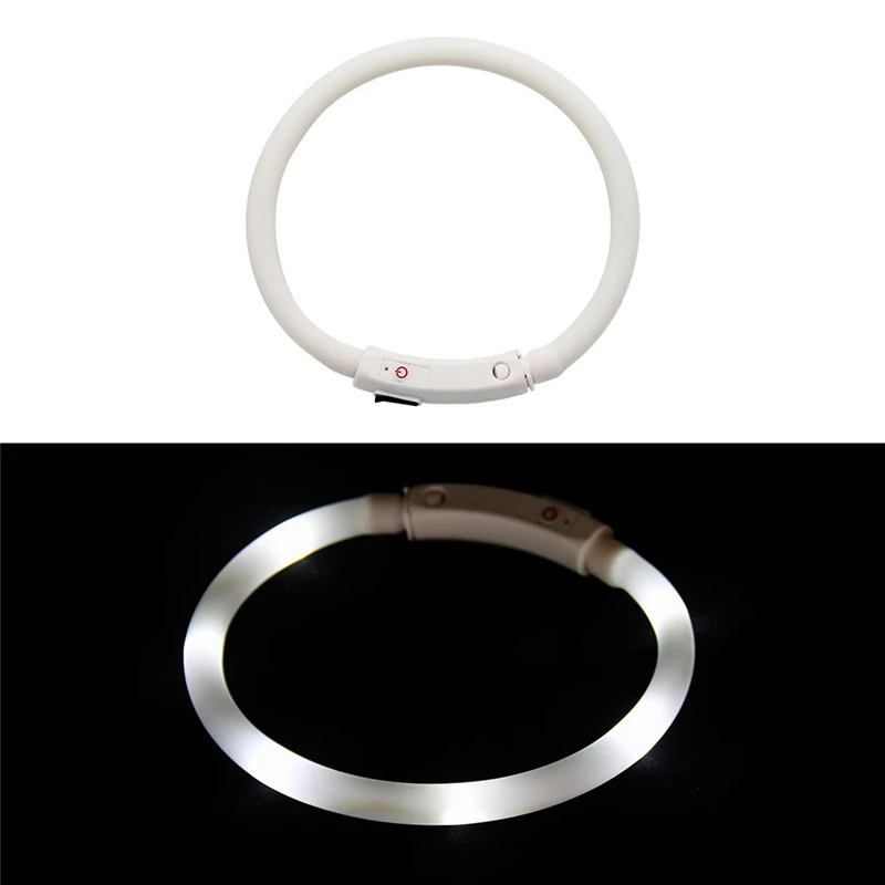 White A USB Перезаряжаемый светильник, ошейник для собак, светодиодный светильник для собак, светящийся ошейник для домашних животных с ночной зарядкой, ошейник для маленьких и средних больших собак - Цвет: White A