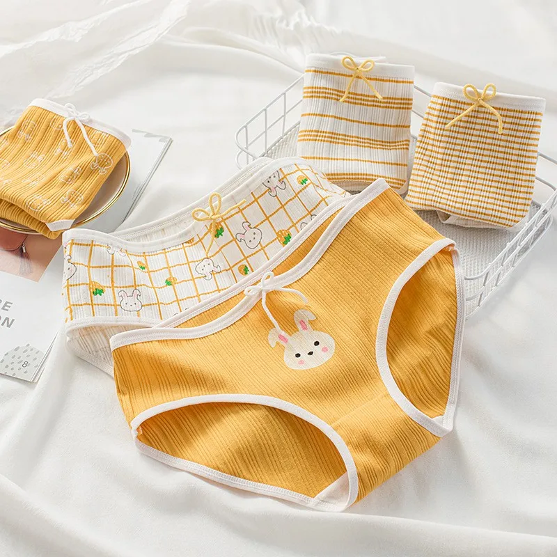 

5 Pcs/Set One Week Yellow Rabbit Mid Waist Panties Pack Cute Cotton Female Briefs Sweet Underwear Women Lingerie Girls Panties